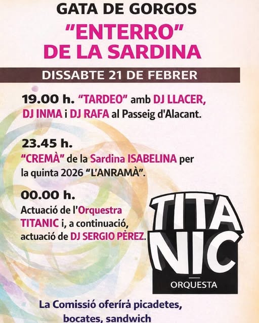 Gata de Gorgos celebrará el 'Entierro de la Sardina' el sábado 21 de febrero