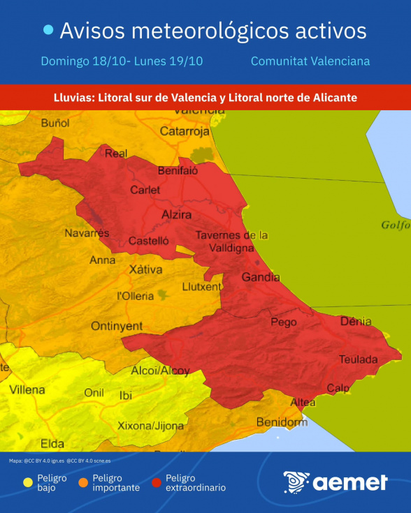 Alerta importante: Gata de Gorgos quedará este domingo bajo aviso rojo por lluvias