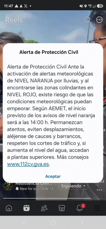 ¿Ha sonado esta alerta en tu teléfono? Protección Civil pide extremar la precaución por las lluvias